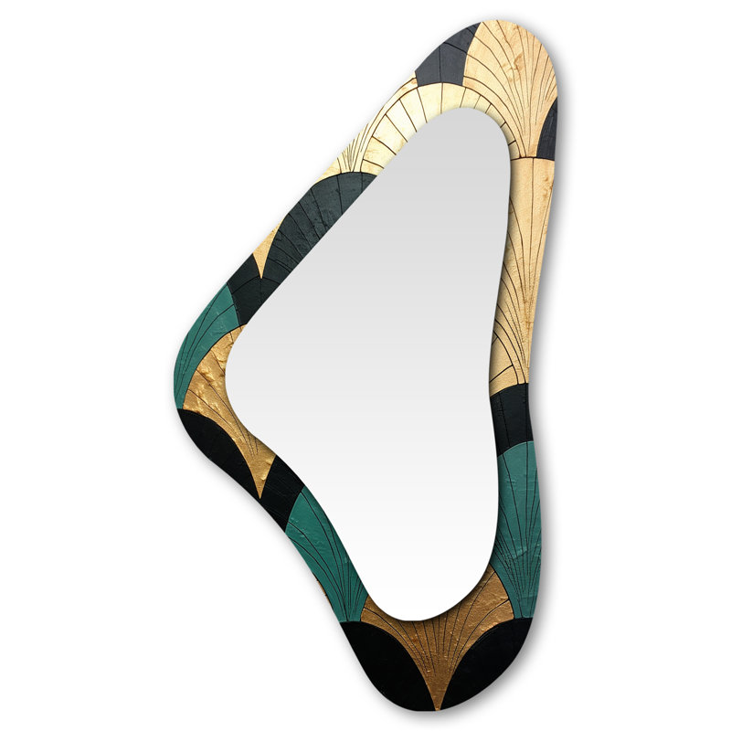 Miroir mural moderne à formes abstraites émeraude et dorées - formes abstraites