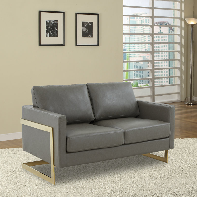 Fauteuil d'appoint rembourré en cuir avec cadre doré Bellago, Gris