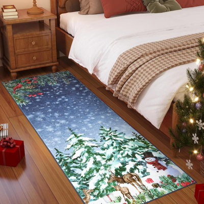 Tapis d'entrée 2 x 6 pi lavable pour tapis d'entrée de Noël à poils courts et antidérapant
