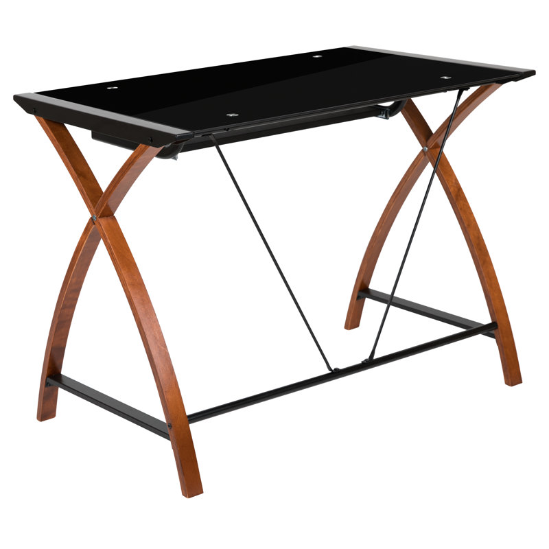 Jude Tempered Glass Computer Desk with Pull-Out Keyboard Tray, Brown
