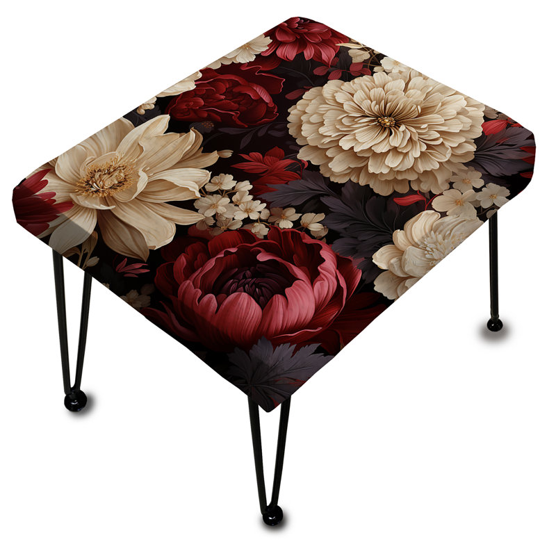Renaissance Red Peonies Botanical Pattern II - Floral Rectangle Ottoman