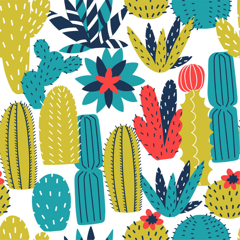 CactUS And Succulents Pattern - Wrapped Canvas Print, 30cm H x 30cm W