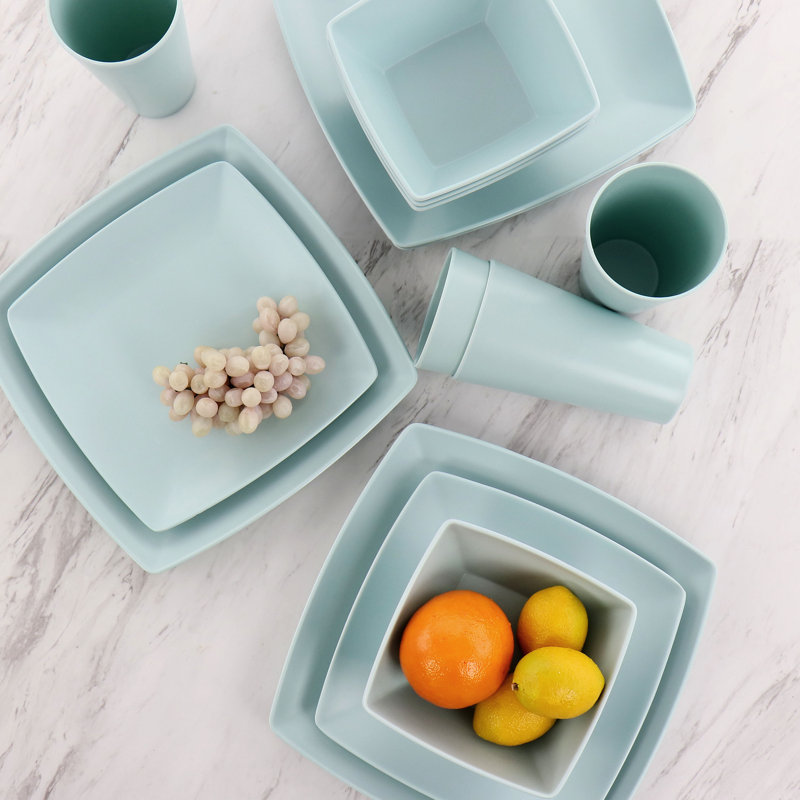 Mint Square Melamine Dinnerware Set, Service for 4