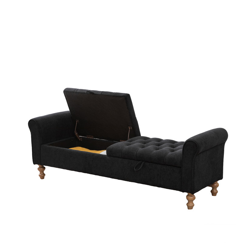 Banc de rangement rembourré de 65,75 po de largeur, Noir