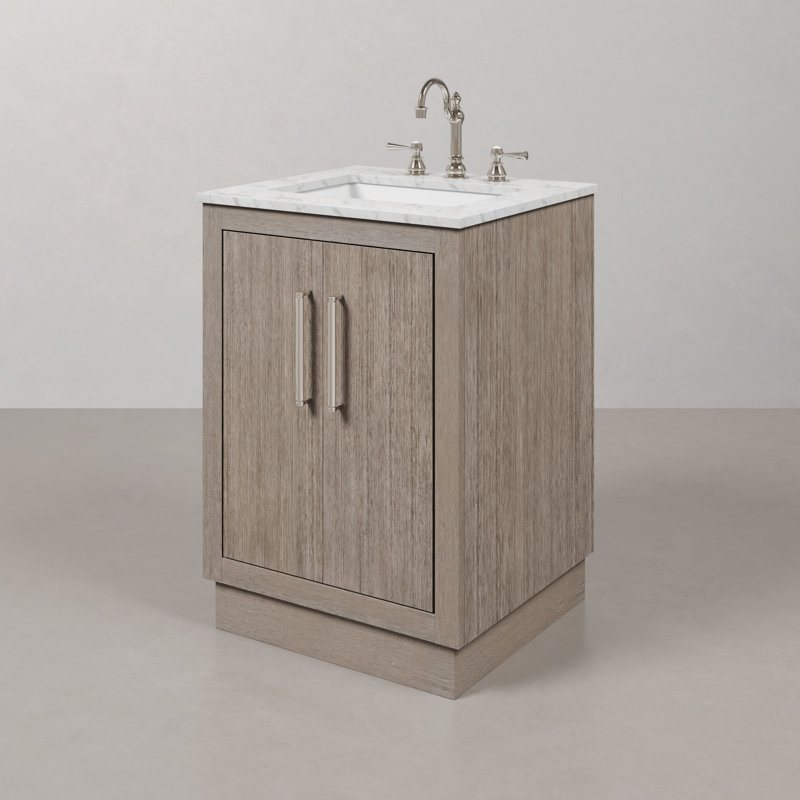 Meuble-lavabo de comptoir en marbre blanc 24 po Hunner en chêne gris avec robinet Hunner, Chrome