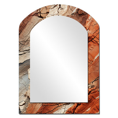 Earth Minimalist Fossils III - Abstract Collages, miroir asymétrique, miroir mural orange