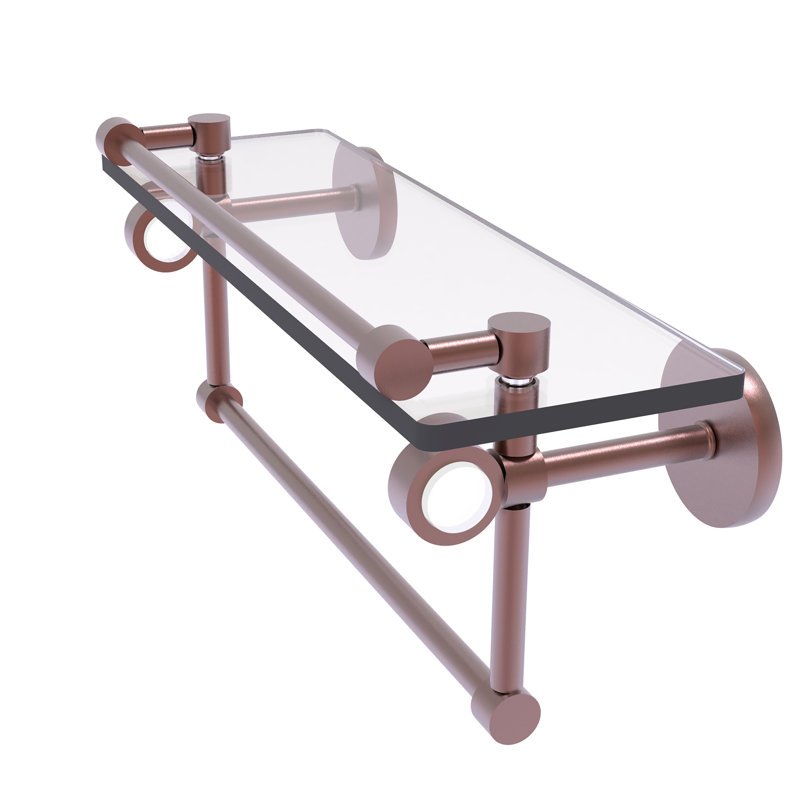 Margolis Glass Bracket Shelf with Towel Bar, 6.7" H x 16" W x 5.8" D, Antique Copper