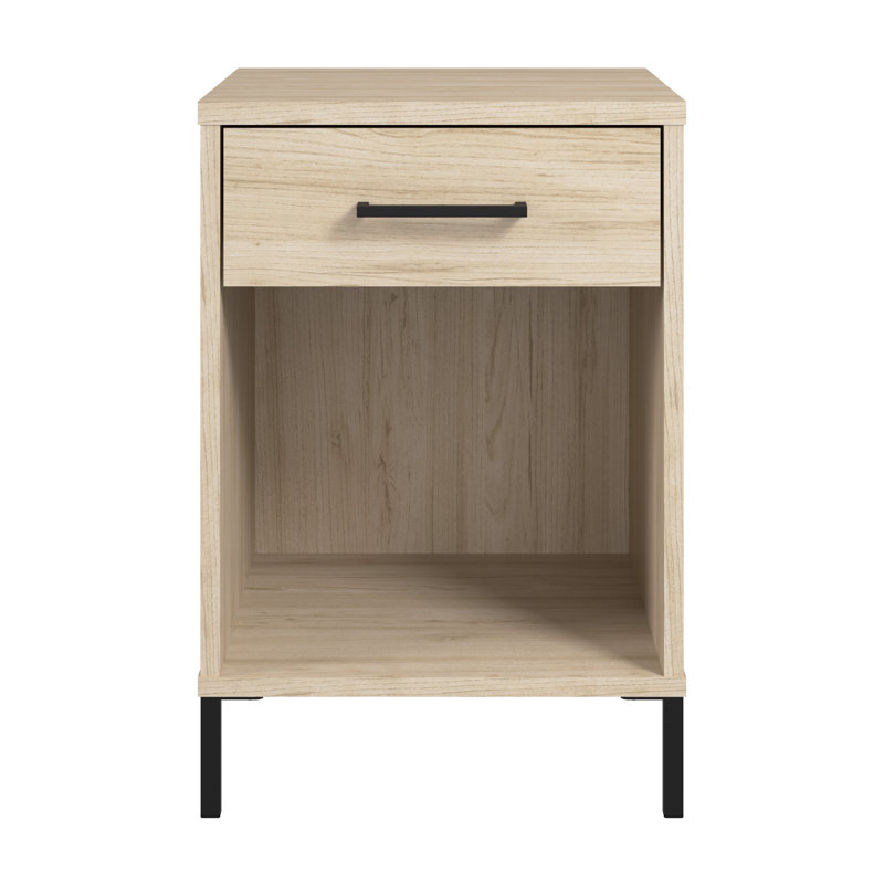 Sihi Nightstand With Drawer, Bedroom Side Table With Storage, Contemporary Design, Natural Elm Finish, Bedside, Furniture