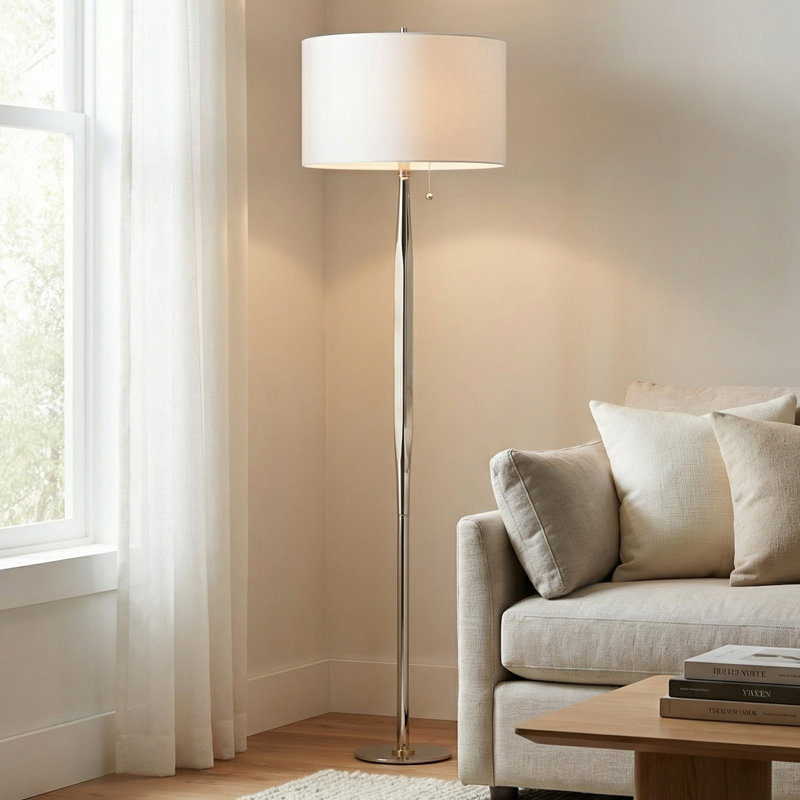 64" Marble Floor Lamp With White Shade