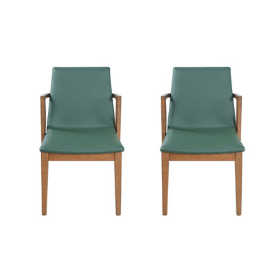 Mid-Century Modern Dining Chairs Set of 2 - Upholstered Armchairs with Walnut Color Rubber Wood Frame, 250lbs Capacity for Kitchen & Dining Room