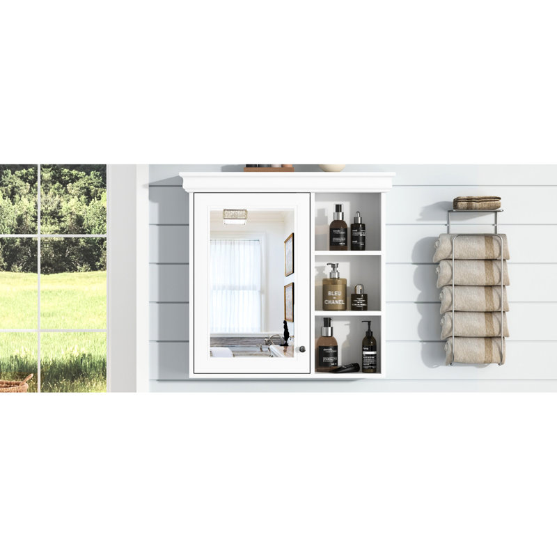 Armoire de rangement murale pour salle de bain 30 po x 28 po - Tablettes réglables blanches, organisées avec miroir, hauteurs de tablettes