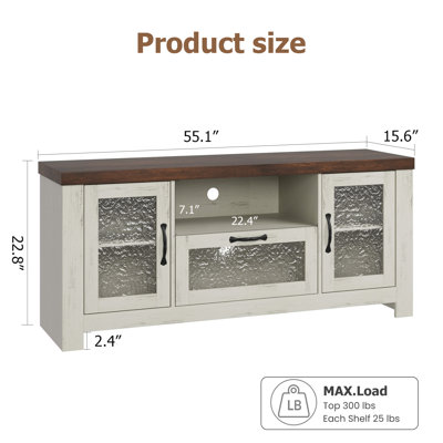 Farmhouse TV Stand for 55/65 Inch TV, Wood Entertainment Center with Acrylic Door Storage Cabinet, Adjustable Shelves, Sturdy TV Console Table for Living Room Bedroom