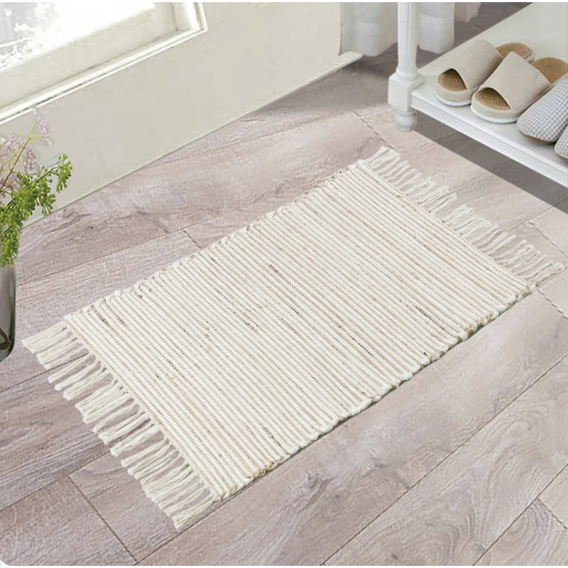 Kimble White Hand Woven Area Rug, Rectangle 60 x 90cm
