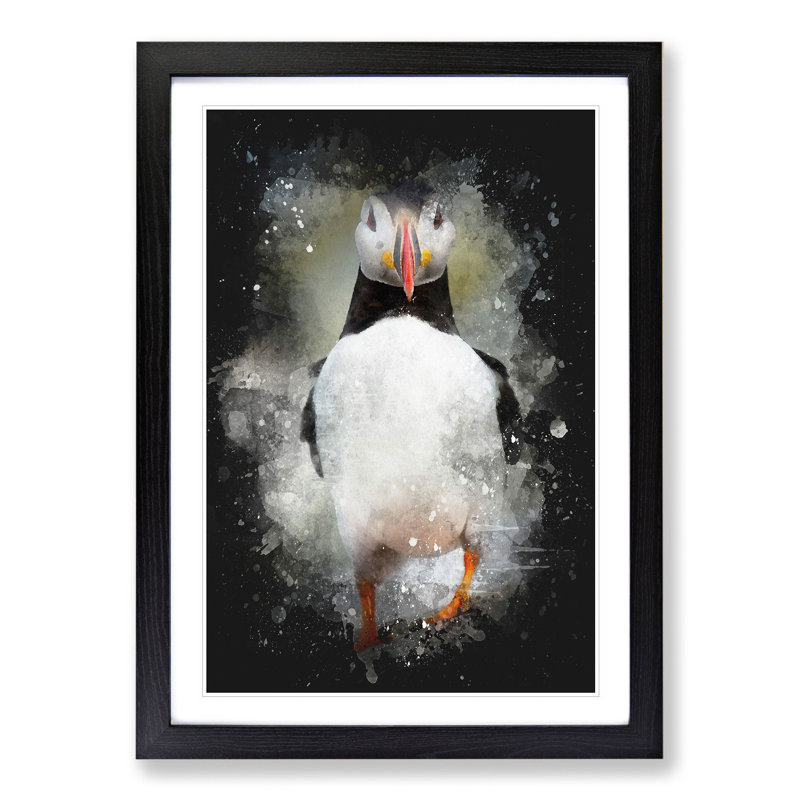 Atlantic Puffin Birds Vol.6 Paint Splash - Picture Frame Graphic Art, 36cm H x 27cm W x 2cm D, Black