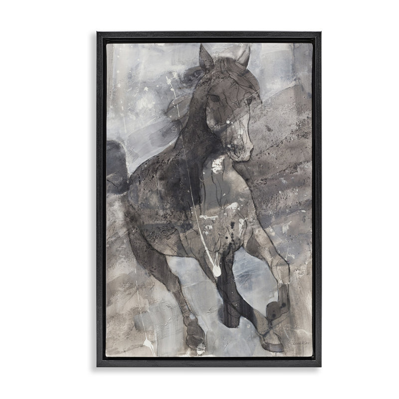 Toile flottante encadrée Free Spirit Stallion par Albena Hristova, Cadre flottant noir de jais, H 31 po x l 21 po