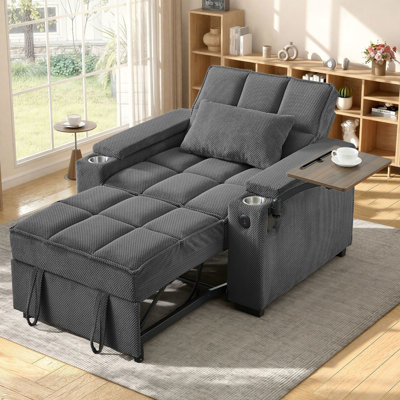 Aurora 43.5" Sleeper Chair Bed, 3-in-1 Convertible Sleeper Sofa Chair with Adjustable Backrest&USB&Table&Cup Holder