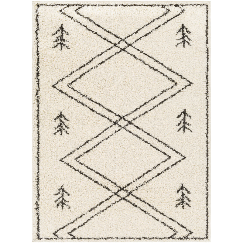 Tapis géométrique noir / ivoire Tana, Rectangle 7 pi 10 po x 10 pi