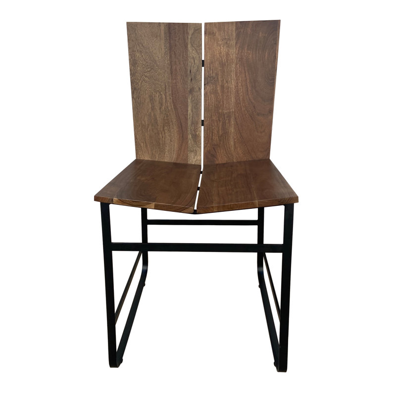 Chaise d'appoint à dossier en lattes de bois massif brun Frisco