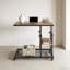 Table d'appoint mobile en C, réglable en hauteur et inclinable, avec plateau à roulettes, rangement latéral polyvalent, couleur chêne noir, structure en panneaux de particules métalliques, profondeur 81,5 cm, largeur 39,7 cm, hauteur 66 cm. Diagramme disponible.