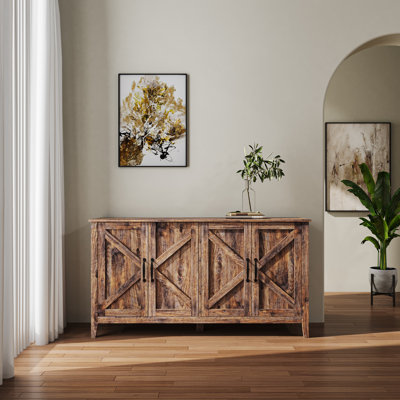Cabinet With 4 Doors And 4 Open Shelgves,Freestanding Sideboard Storage Cabinet Entryway Floor Cabinet For Living Room Office Bedroom