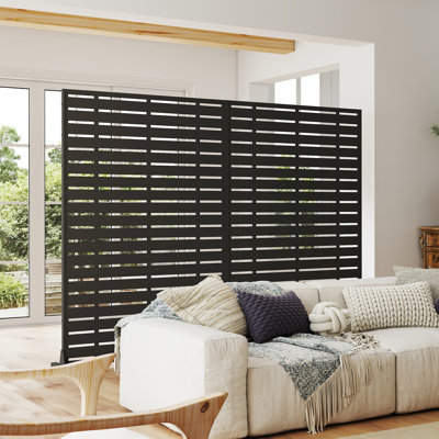 Écran d'intimité extérieur, écran de patio autoportant avec cadre en métal et panneaux de résine, clôture d'intimité décorative moderne pour patio, jardin, balcon, cour arrière