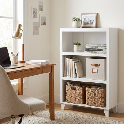3-Tier Open Bookcase, Storage Shelf For Living Room and Home Office, White