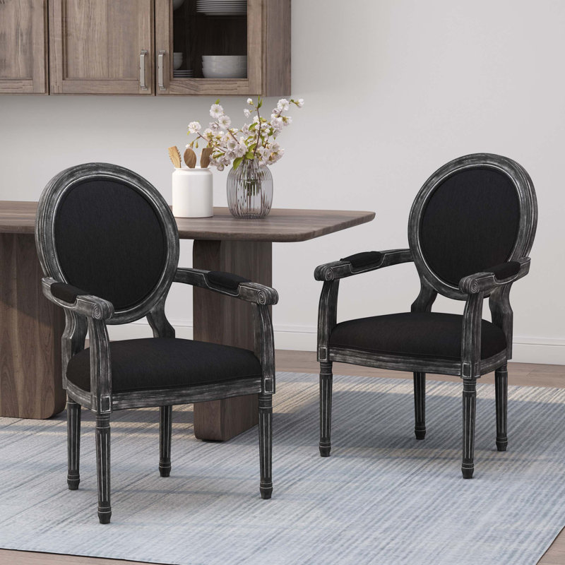 Chaise avec accoudoirs en tissu capitonné Pocklington, Noir