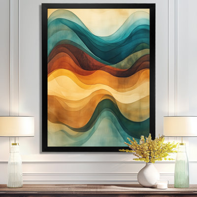 Vagues bleues et brunes turquoise et marron I - Tableau abstrait encadré