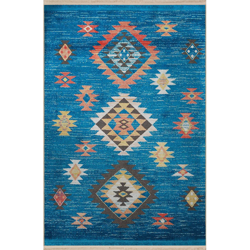 Tapis décoratif à motif géométrique bleu à motif géométrique, Rectangle 3 pi 11,24 po x 5 pi 10,87 po