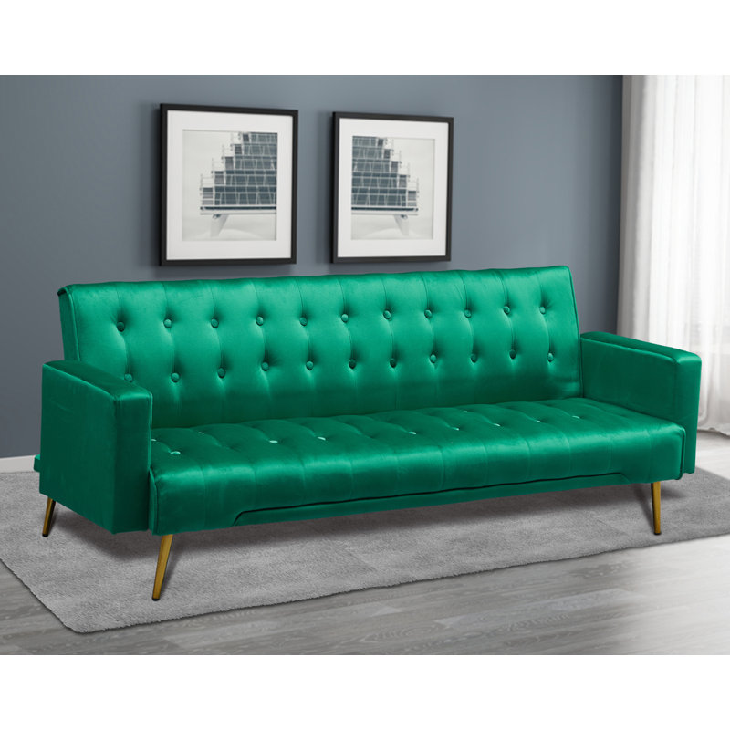 Verdeen Twin 74'' Velvet Convertible Sofa, Green Velvet