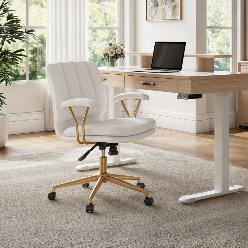 Adena, fauteuil de bureau pivotant en velours, Blanc