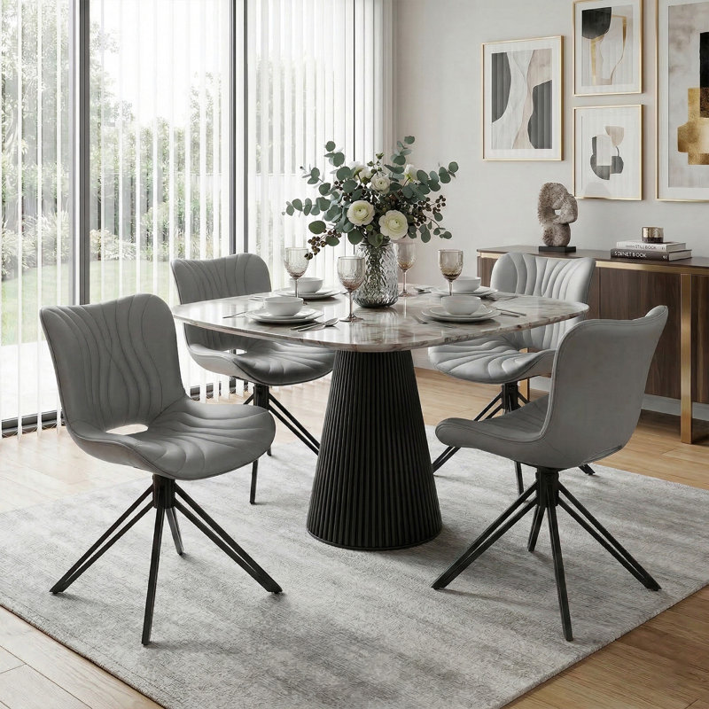 Upholstered Mid-century Modern Swivel Dining Chairs Set of 4, Gray