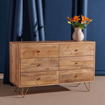 Commode double en bois massif à 6 tiroirs Danne