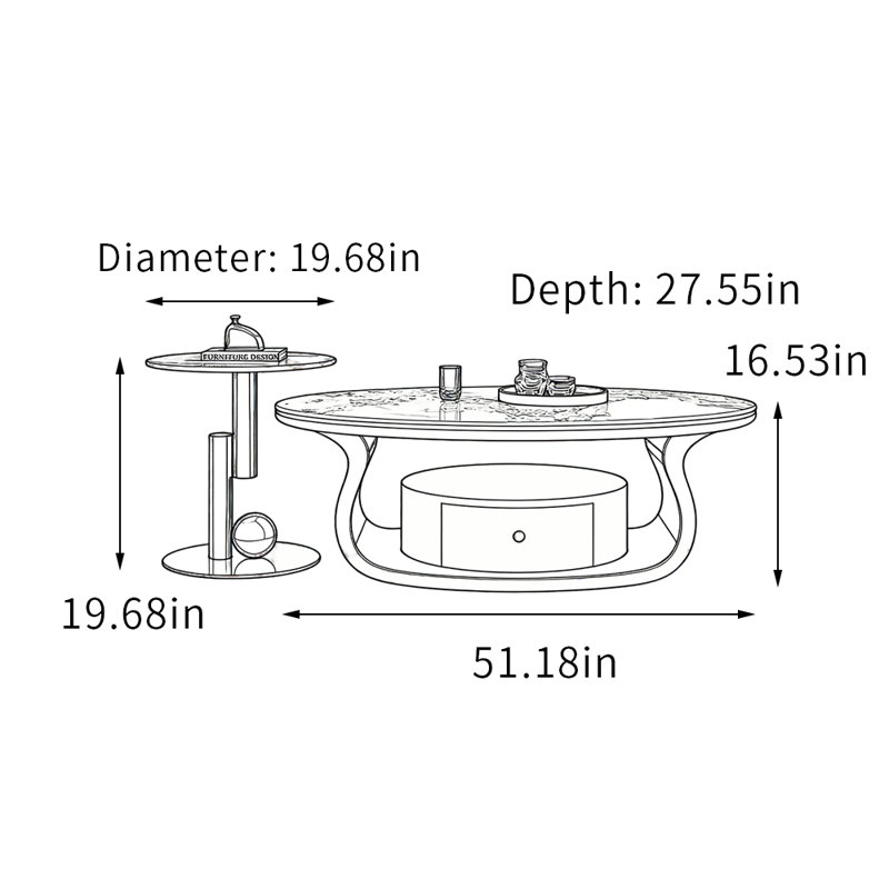 Ensemble de tables basses Modern avec base en acier inoxydable, H 16,53 po x L 51,18 po x l 27,55 po, Argent argent