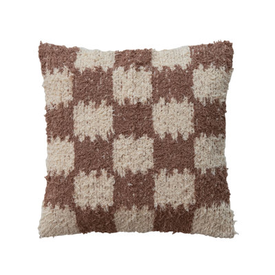 Woven Cotton Pillow With Check Pattern