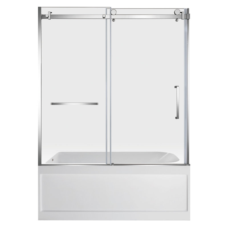 Kingston Brass 60-Inch Acrylic Rectangular 3-Wall Anti-Skid Alcove Tub With Tub Door, Drain, Left, Polished Chrome