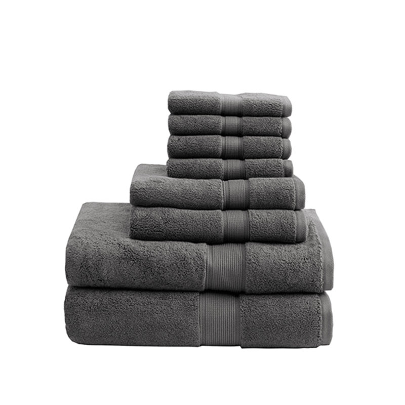 100% Cotton 8 Piece Antimicrobial Towel Set, Gray