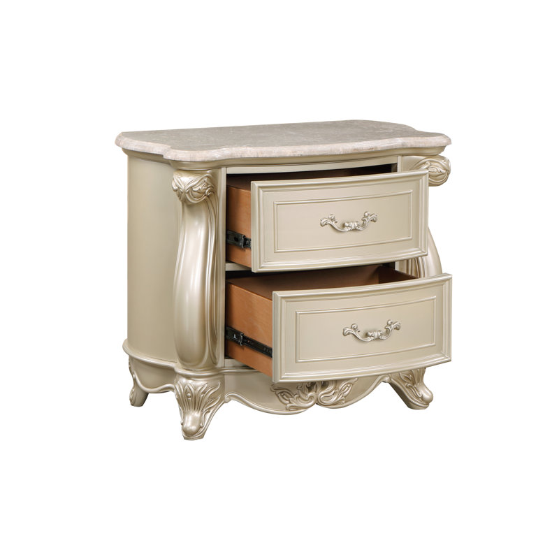 Monique Transitional Gold and White 2-Drawer Nightstand