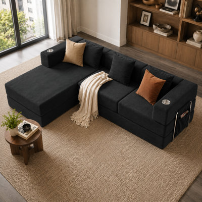 Canapé d'angle modulaire Chancy 108 po, canapé infonuagique en forme de L avec méridienne, assise profonde sans structure, revêtement en velours côtelé, structure en métal, aucun assemblage requis, canapé-lit 4 places pour salon