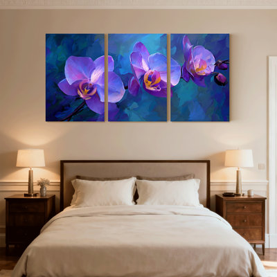 Plantes et fleurs, orchidée mauve, ensemble de 3 reproductions d'art sur toile