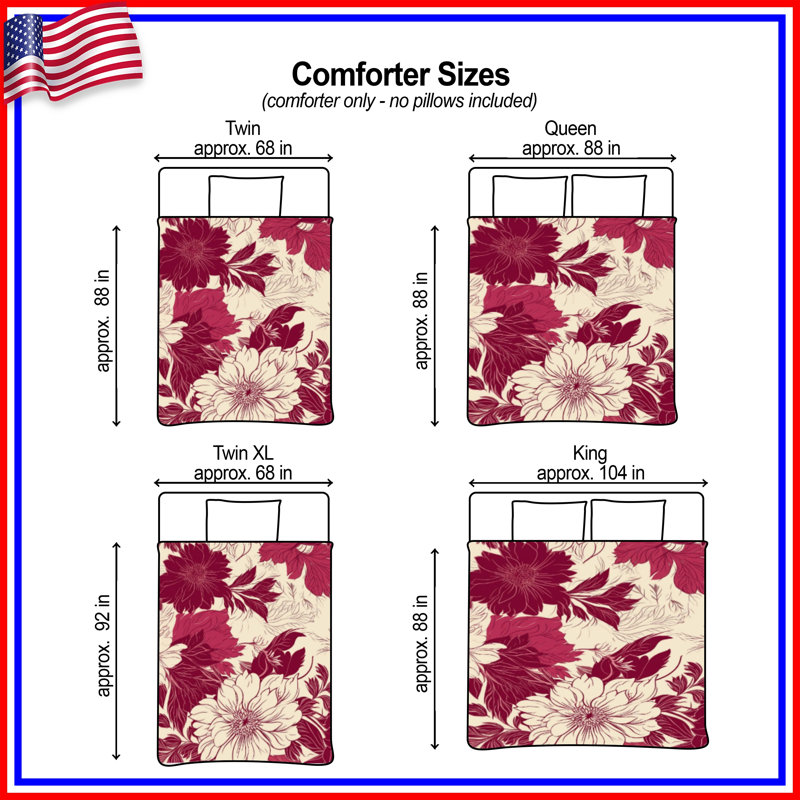 Burgundy Floral Pattern Comforter, Queen