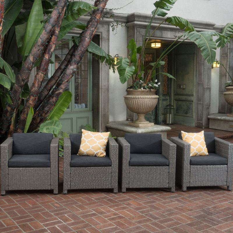 4 chaises d'extérieur noires avec coussins d'eau de 4 pièces, 100% tissu