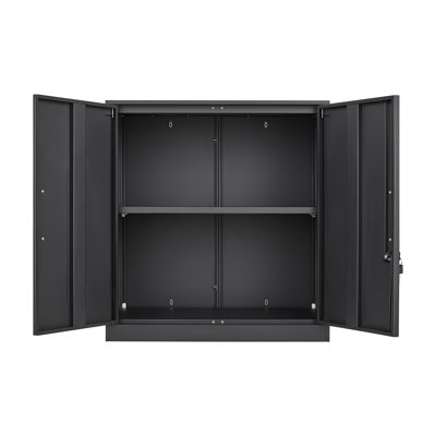 Black Locking Metal Wall Mount Garage Cabinet, Steel Floating Hanging Storage Cabinet with Doors & Adjustable Shelves, Lockable Wall Tool Cabinet for Garage Workshop