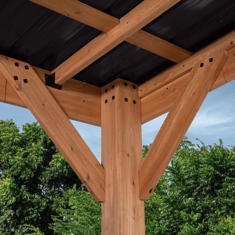 Kingsport 20' x 12' Cedar Carport Gazebo with Black Steel Roof