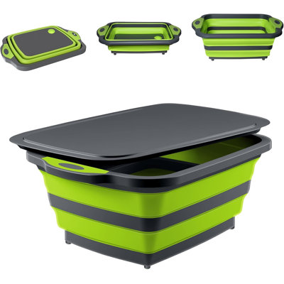 Baignoire de préparation pour barbecue avec couvercle, cuve d'évier de camping pliable 3 en 1 avec passoire, couverture de rangement sans BPA