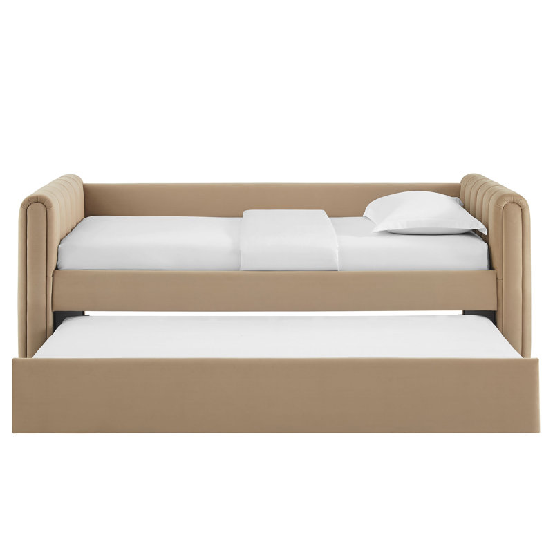 Veyla Channel Tufted Performance Velvet Twin Daybed With Trundle, Taupe