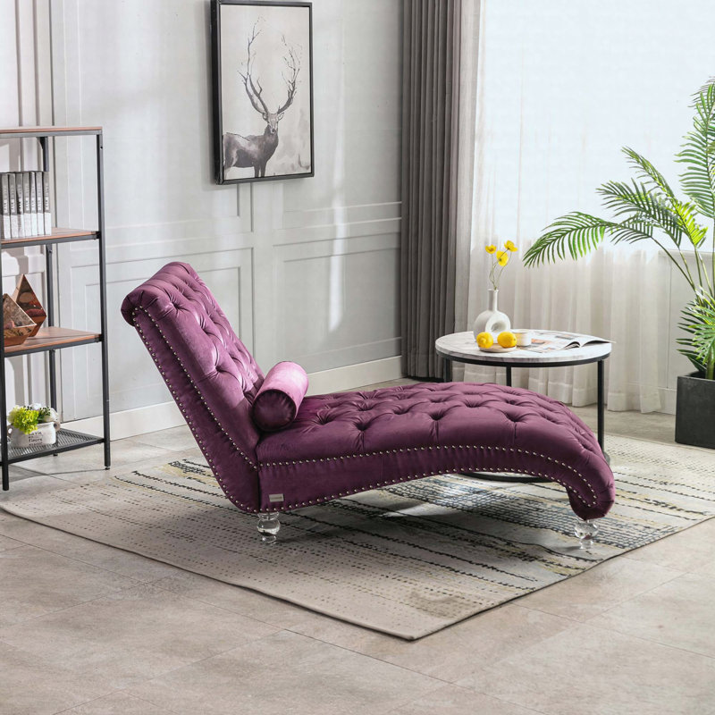 Chaise longue en velours capitonnée à boutons capitonnés, Purple