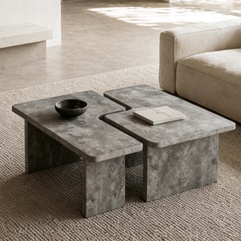 Ensemble de 2 tables basses, ensemble de tables gigognes en forme de L, Gris