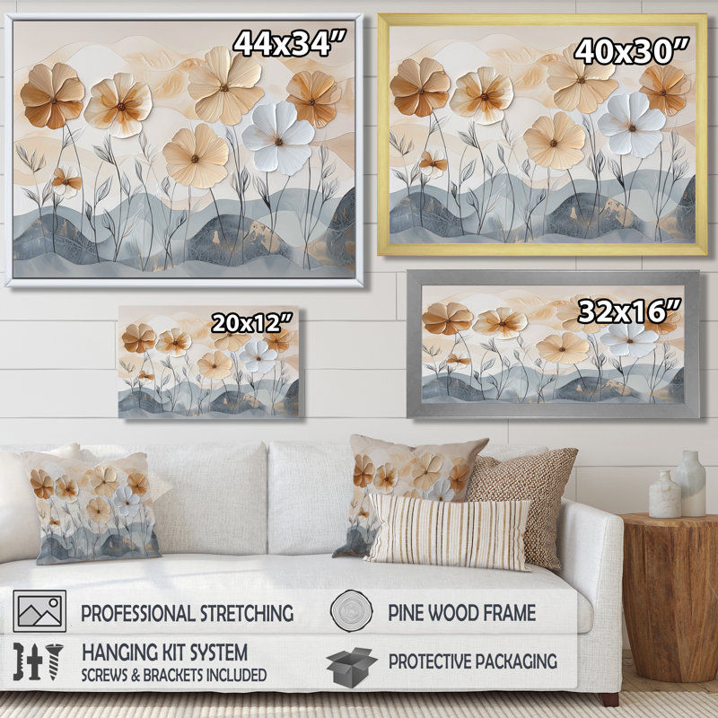 Meghan Soft Creame Morning Glory Flowers Field III - Morning Glory, art mural, H 34 po x l 44 po, Crème, crème