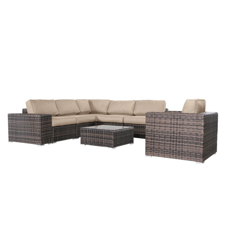 Rockleigh Wicker Fully Assembled 5 - Person Seating Group with Cushions, Sunbrella Beige